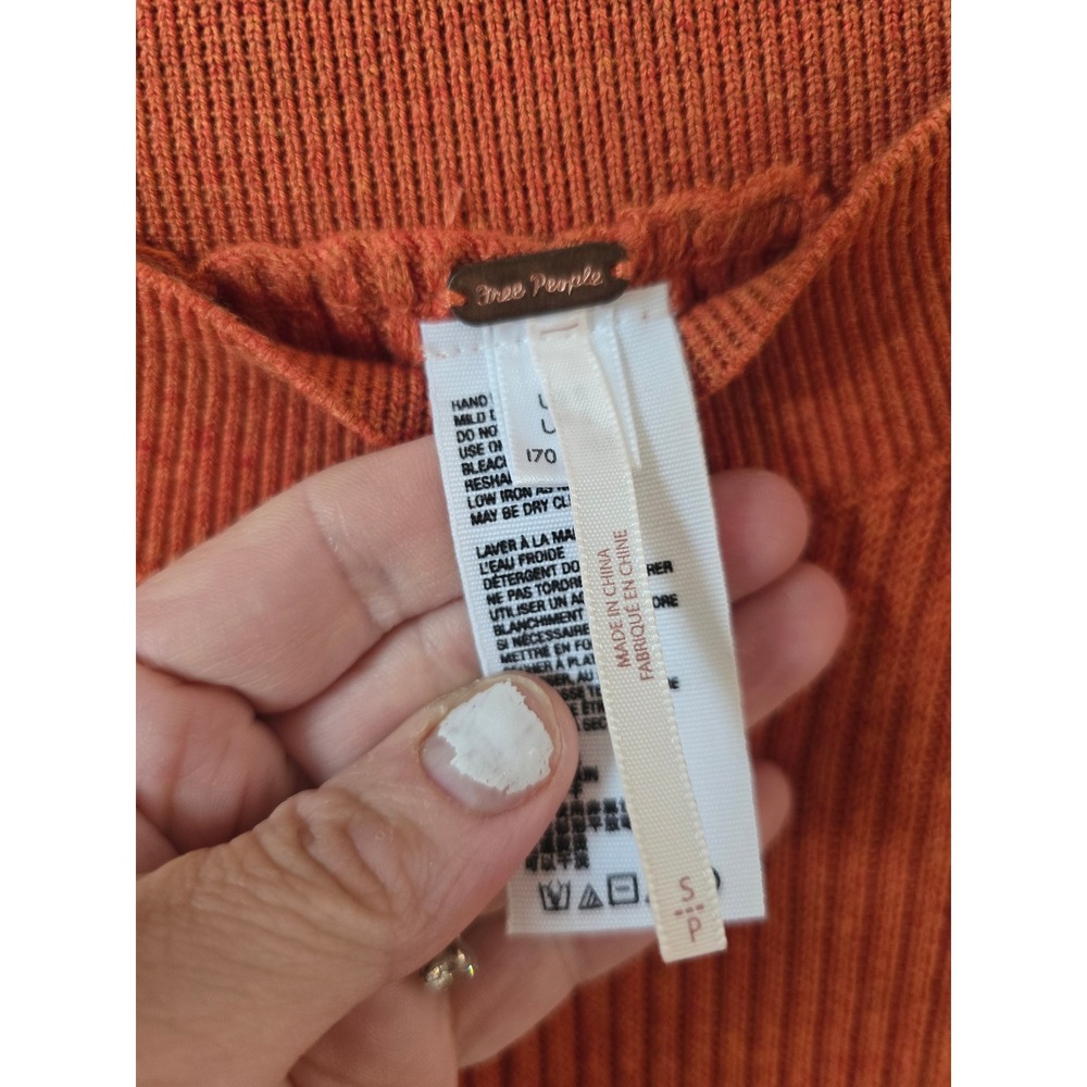 Free People Womens Ribbed Wide Leg Knit Pants Burnt Orange Rust High Rise Small - Picture 3 of 6